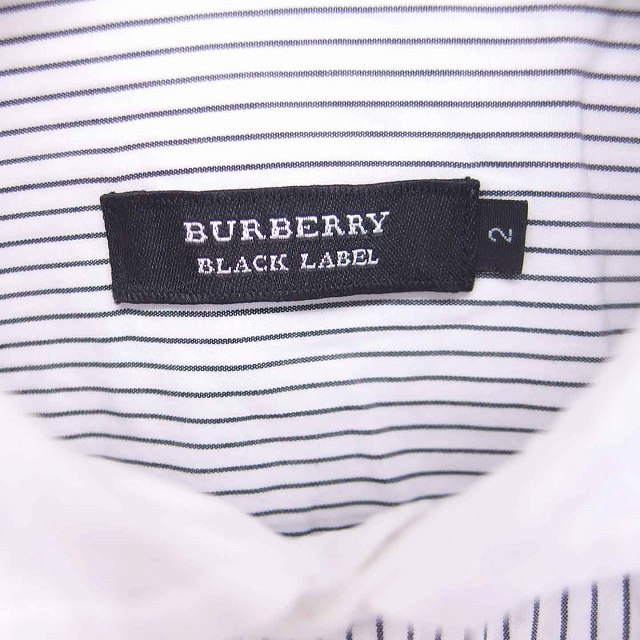 バーバリーブラックレーベル BURBERRY BLACK LABEL 国内正規品 シャツ ステンカラー ストライプ ロゴ刺繍 半袖 2 白 黒 /TT22 メンズ_画像3