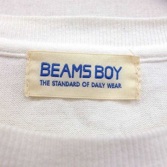 ビームスボーイ BEAMS BOY Tシャツ カットソー 丸首 半袖 英字 プリント リブ S ホワイト 白 /HT13 レディース_画像3