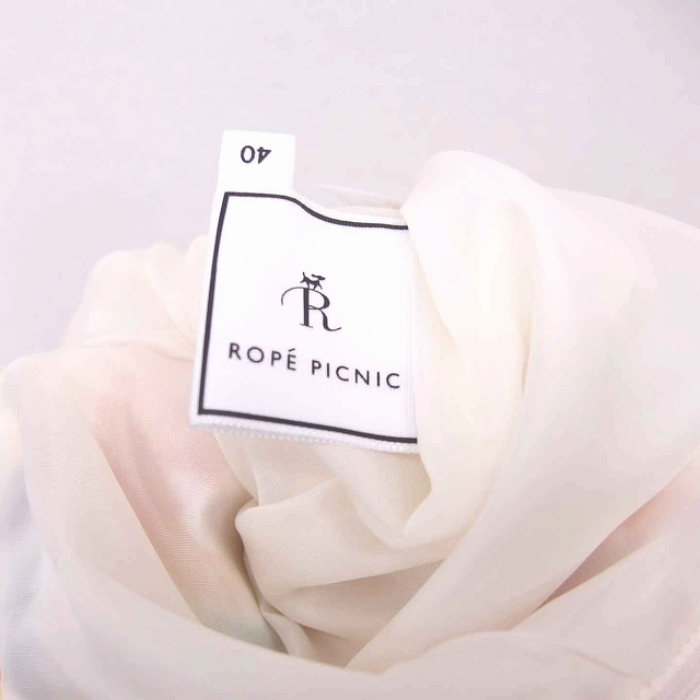 ロペピクニック ROPE Picnic フレア スカート ひざ丈 花柄 バックジップ 薄手 40 アイボリー ピンク /TT25 レディース_画像3