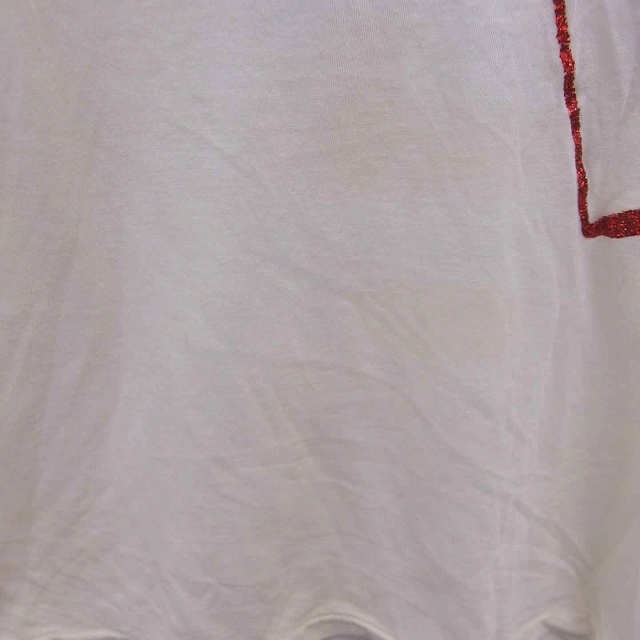 アールエヌエー RNA Tシャツ カットソー 丸首 唇柄 ラメプリント 半袖 M クリーム レッド 赤 /TT2 レディース_画像5