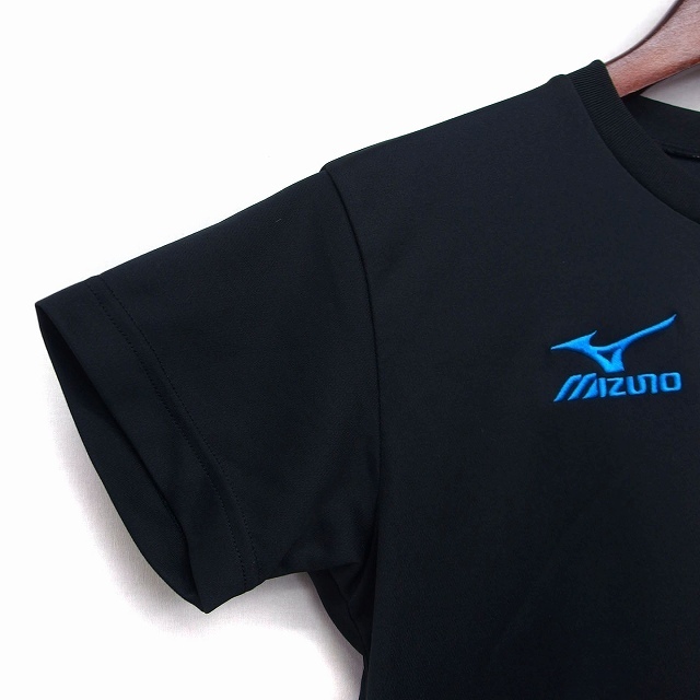 ミズノ MIZUNO Tシャツ カットソー 半袖 丸首 無地 シンプル 刺繍 ロゴ リブ SS ブラック 黒 /HT22 メンズ_画像5