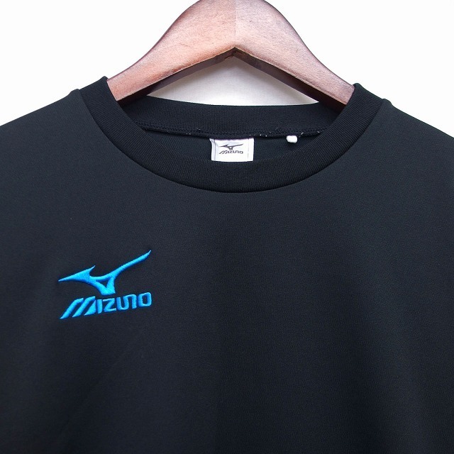 ミズノ MIZUNO Tシャツ カットソー 半袖 丸首 無地 シンプル 刺繍 ロゴ リブ SS ブラック 黒 /HT22 メンズ_画像4