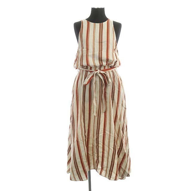 フィーニー PHEENY 18SS Cotton linen rayon stripe dress ワンピース ノースリーブ フレア ロング マルチストライプ ベルトリボン F テラ