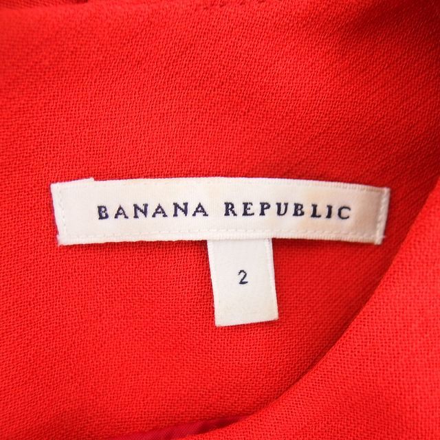 バナナリパブリック BANANA REPUBLIC ワンピース フレア ひざ丈 無地 ウール混 半袖 2 スカーレット /NT13 レディース_画像3