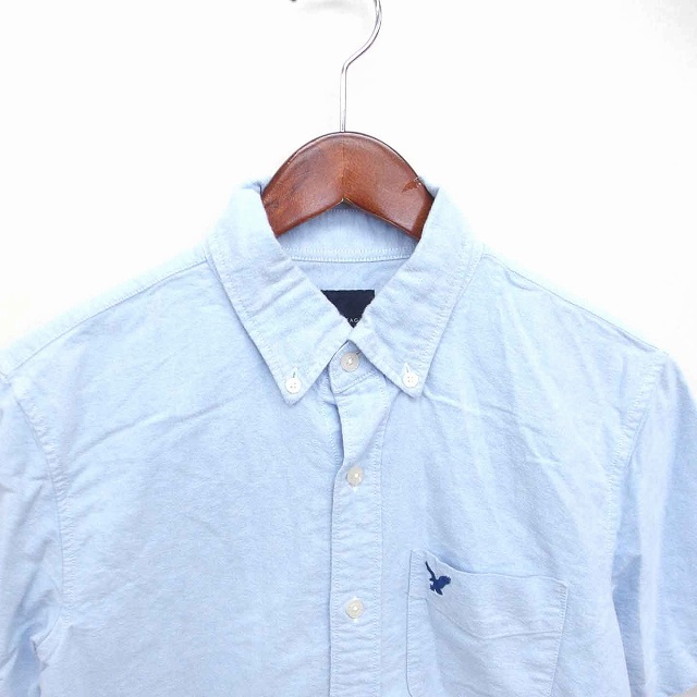 アメリカンイーグル AMERICAN EAGLE ボタンダウン シャツ ロゴ刺繍 半袖 XS ライトブルー 青 /TT3 メンズ_画像4