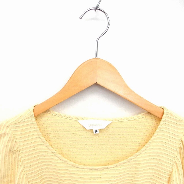スーナウーナ Sunauna カットソー Tシャツ ボートネック リボン 半袖 38 黄 イエロー /TT18 レディース_画像4
