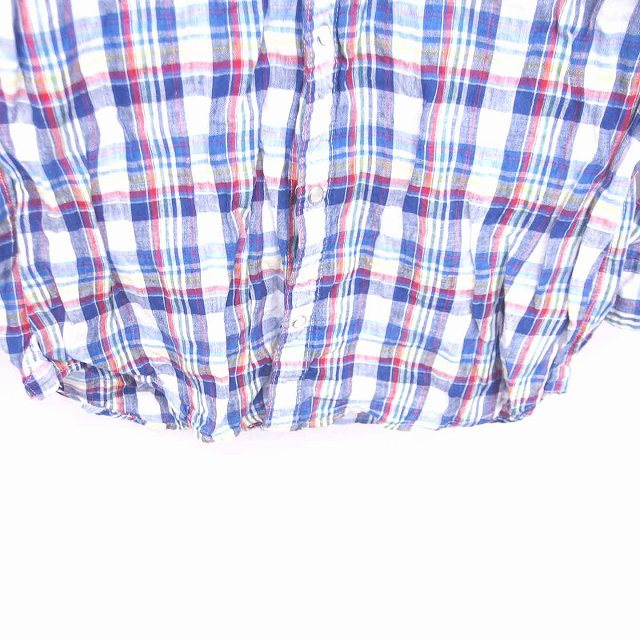アバハウス ABAHOUSE リネンシャツ シャツ ステンカラー チェック 薄手 七分袖 2 ネイビー ホワイト 紺 白 /TT22 メンズ_画像5