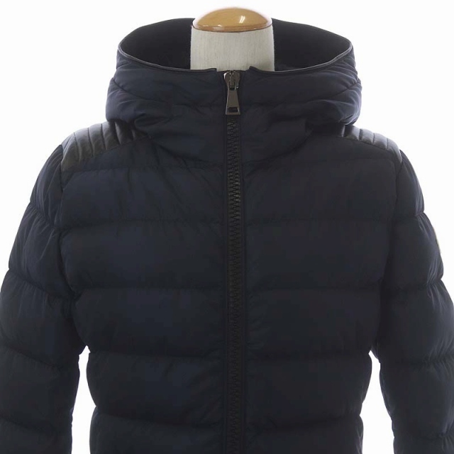 モンクレール MONCLER 19-20AW TALEV ダウンコート アウター ジップアップ ナイロン フード付き ミドル丈 切替 レザー ロゴワッペン 国内正_画像6