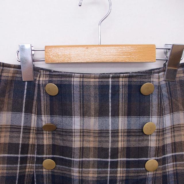  J Press J.PRESS pleat trapezoid skirt check knee height thick wool 11 tea navy blue beige navy /TT27 lady's 