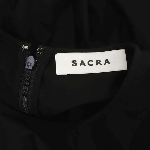 サクラ SACRA 22SS リボンギャザースリーブブラウス 七分袖 デザイン チュニック丈 38 黒 ブラック /CM ■OS レディース_画像3