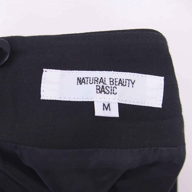 ナチュラルビューティーベーシック NATURAL BEAUTY BASIC タイト スカート ひざ丈 バックジップ ウール 薄手 M 黒 ブラック /TT45_画像3