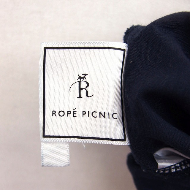 ロペピクニック ROPE Picnic テーパード パンツ センタープレス デニム タック 裾スリット 36 ネイビー 紺 /HT25 レディース_画像3