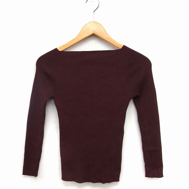  Ined klaroINED CLARO rib knitted sweater long sleeve Dodge neck plain F Brown tea /FT33 lady's 