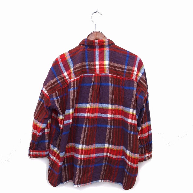 a-ruene-enRNA-N shirt turn-down collar check wide cotton cotton long sleeve M red red tea Brown /NT12 lady's 