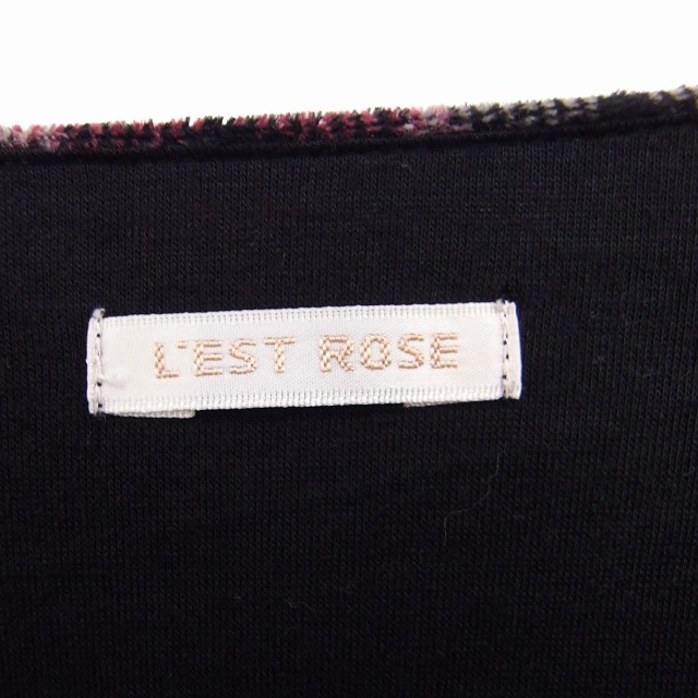 レストローズ L'EST ROSE チェック フレア ワンピース ひざ丈 長袖 Uネック 2 ピンク ブラック 黒 /FT22 レディース_画像3