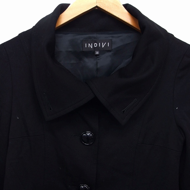 インディヴィ INDIVI ステンカラー ジャケット アウター 七分袖 無地 38 ブラック 黒 /FT2 レディース_画像4