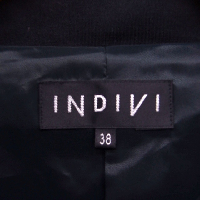 インディヴィ INDIVI ステンカラー ジャケット アウター 七分袖 無地 38 ブラック 黒 /FT2 レディース_画像3
