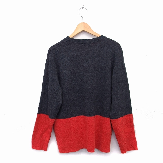  Rageblue RAGEBLUE knitted sweater crew neck Anne gola.bai color rib high gauge long sleeve L gray red red /NT16 men's 