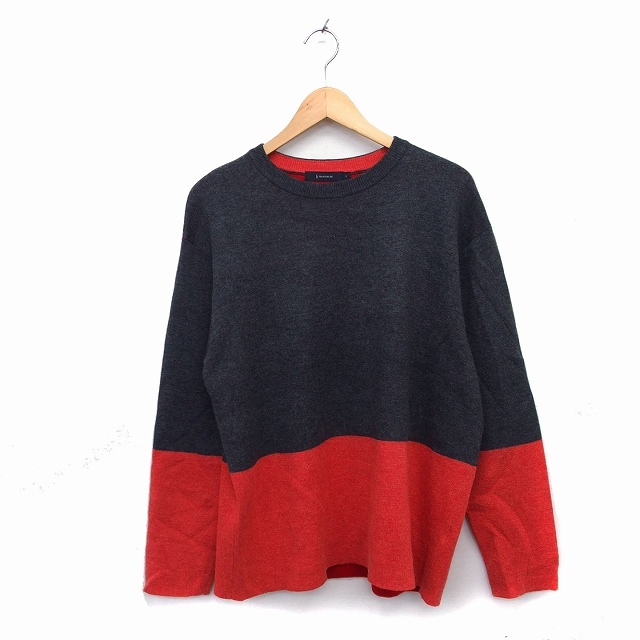  Rageblue RAGEBLUE knitted sweater crew neck Anne gola.bai color rib high gauge long sleeve L gray red red /NT16 men's 