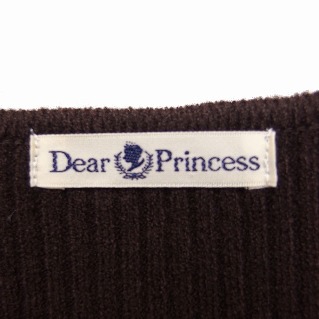 ディアプリンセス Dear princess ニット フレア ワンピース リボンネック 半袖 ひざ丈 ウール混 ブラウン 茶 /FT20 レディース_画像3