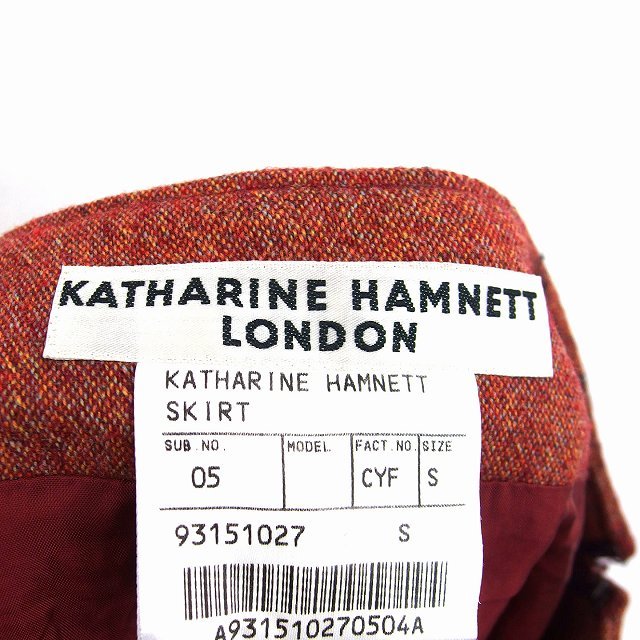 キャサリンハムネットロンドン KATHARINE HAMNETT LONDON Aライン スカート 膝下 ウール 毛 ミックス柄 タック S 茶 /HT10 レディース_画像3