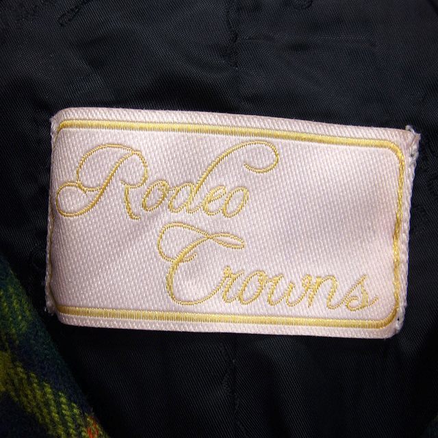 ロデオクラウンズ Rodeo Crowns ステンカラー コート 半袖 ミディ丈 ウール混 チェック S 緑 /HT4 レディース_画像3