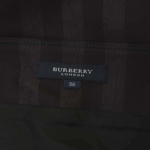 バーバリー ロンドン BURBERRY タックスカート チェック ひざ丈 フレア ベルト付き 38 ボルドー 黒 レディース_画像3