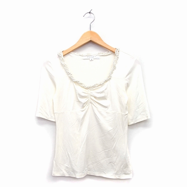 マテリア MATERIA カットソー Tシャツ 半袖 ビジュー 38 ホワイト 白 /KT36 レディース_画像1