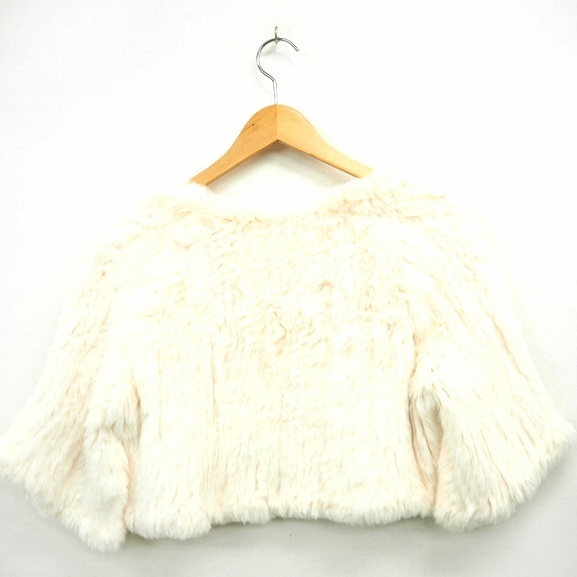  Rosebullet rosebullet fur jacket outer simple V neck 7 minute sleeve 2 ivory /MT21 lady's 
