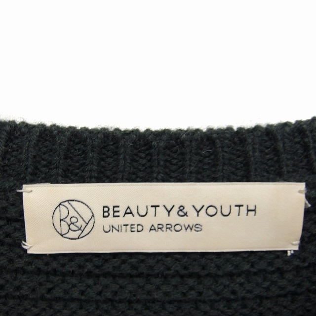 B&Y ユナイテッドアローズ BEAUTY&YOUTH ビューティー&ユース ニット セーター 長袖 丸首 柄編み ウール混 グリーン 緑 /FT49 レディース_画像3