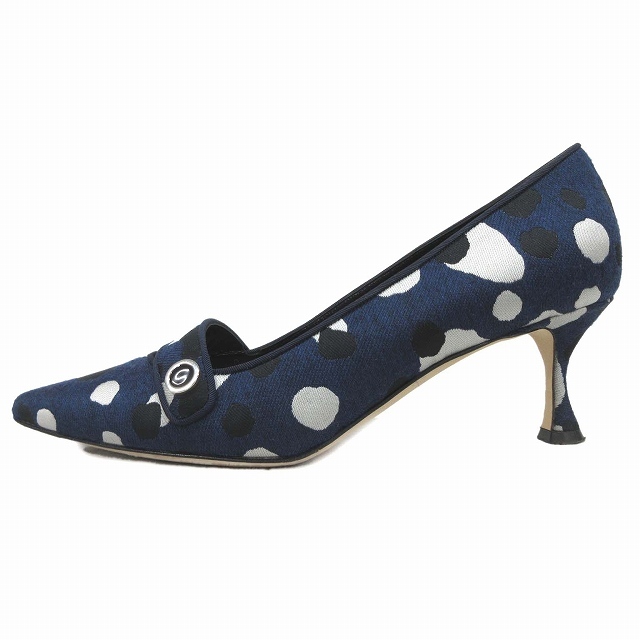 マノロブラニク MANOLO BLAHNIK ランダムドット 総柄 ポインテッドトゥ パンプス ヒール シューズ 靴 イタリー製 サイズ37.5●７※