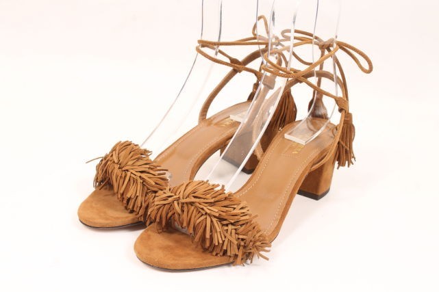 アクアズーラ AQUAZZURA サンダル フリンジ スウェード 38 茶 ブラウン /tk0520 レディース_画像1