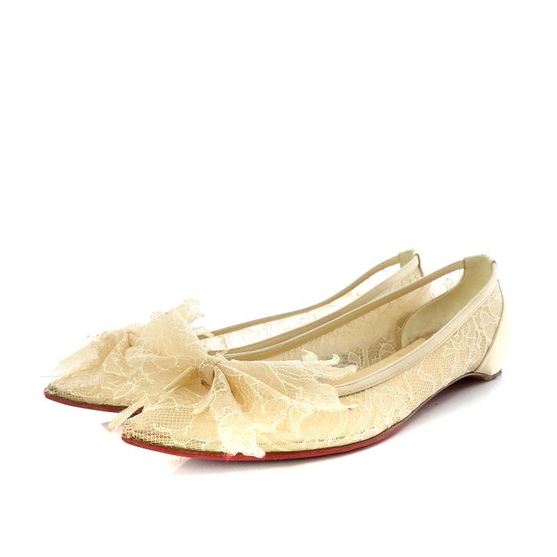大きな取引 クリスチャンルブタン Christian louboutin パンプス フラット ポインテッドトゥ レース リボンモチーフ 花柄 37.5 24.5cm ベージュ 37.5 大きな取引 クリスチャンルブタン Christian louboutin パンプス フラット ポインテッドトゥ レース リボンモチーフ 花柄 37.5 24.5cm ベージュ 37.5