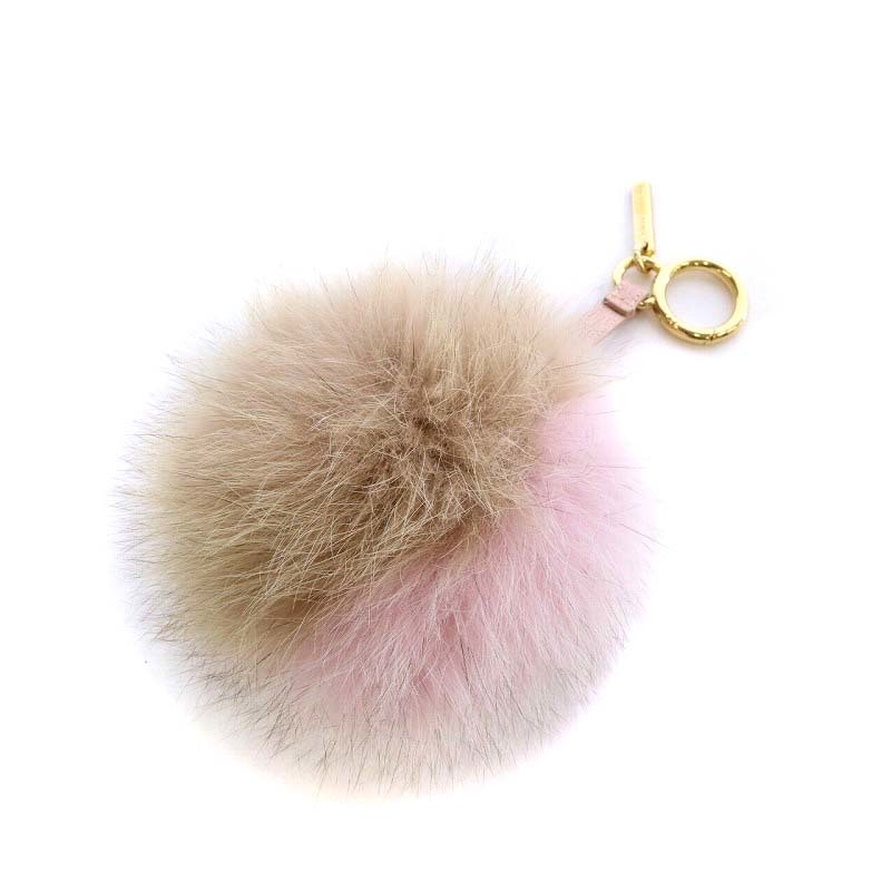 フェンディ FENDI ファーチャーム キーホルダー バイカラー ピンク