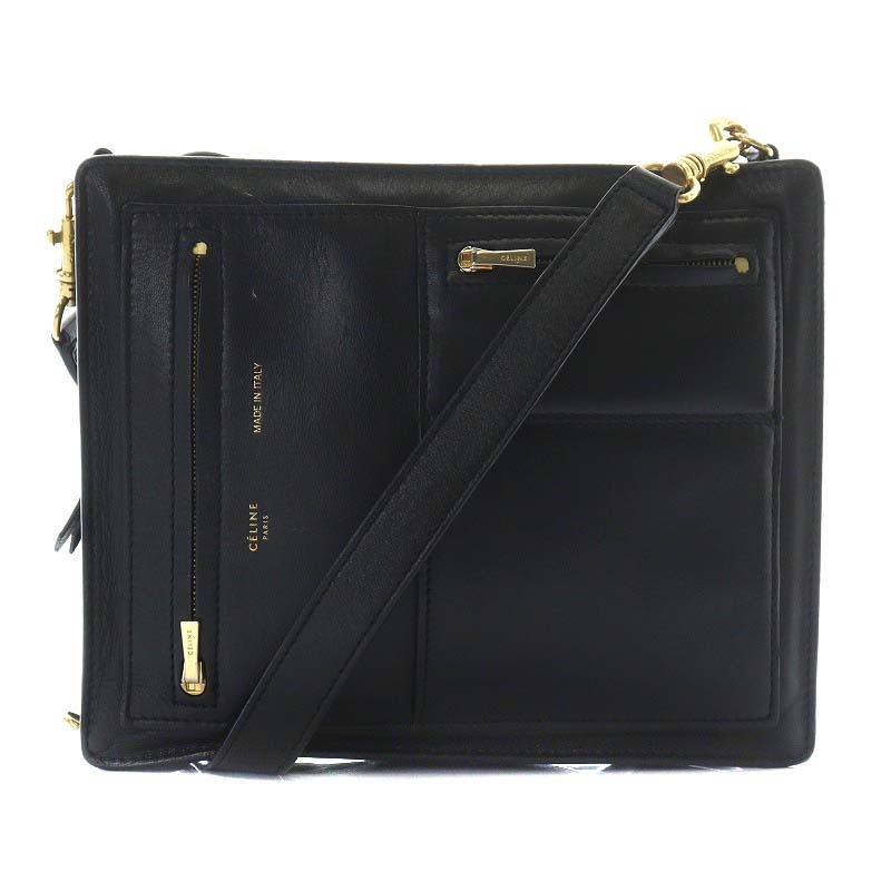 セリーヌ CELINE ショルダーバッグ ポシェット レザー スクエア 黒 ...