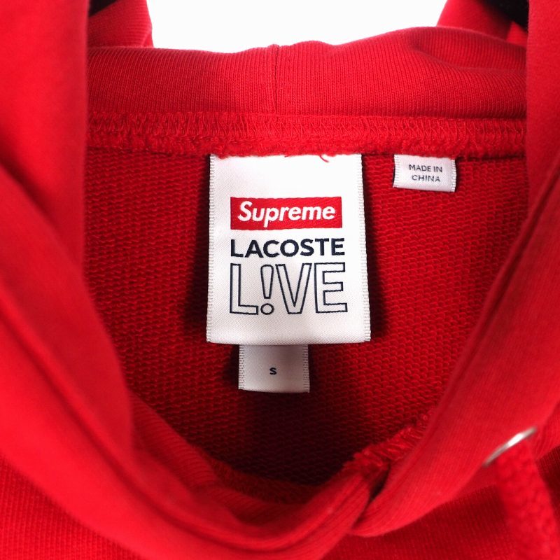シュプリーム SUPREME ×ラコステ LACOSTE LIVE 19AW Logo Panel Hooded Sweatshirt ロゴ パネル フーディ パーカー S レッド 赤 SH1861 メ_画像5