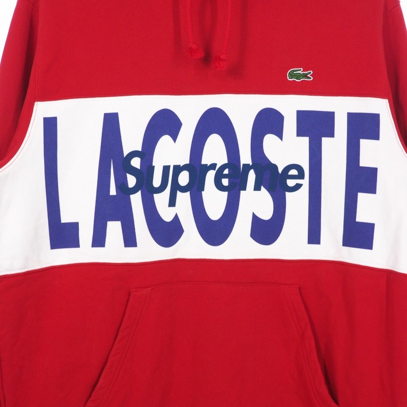 シュプリーム SUPREME ×ラコステ LACOSTE LIVE 19AW Logo Panel Hooded Sweatshirt ロゴ パネル フーディ パーカー S レッド 赤 SH1861 メ_画像3