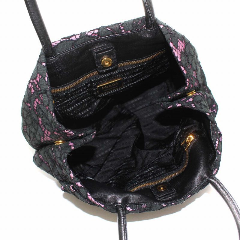 プラダ PRADA トートバッグ ハンドバッグ コットン レザー レース 花柄