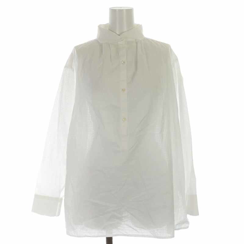 ユナヒカ yunahica シャドウチェックシャツ ブラウス コットン 長袖 1 S 白 ホワイト /YI7 レディース