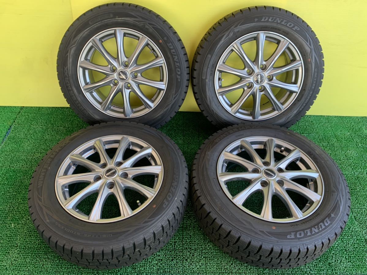 205/65R16 2019年スタッドレス DUNLOP WINTER MAXX タイヤアルミセット　5穴 PCD114.3 ET+53 16×6.5J ハブ73mm_画像1