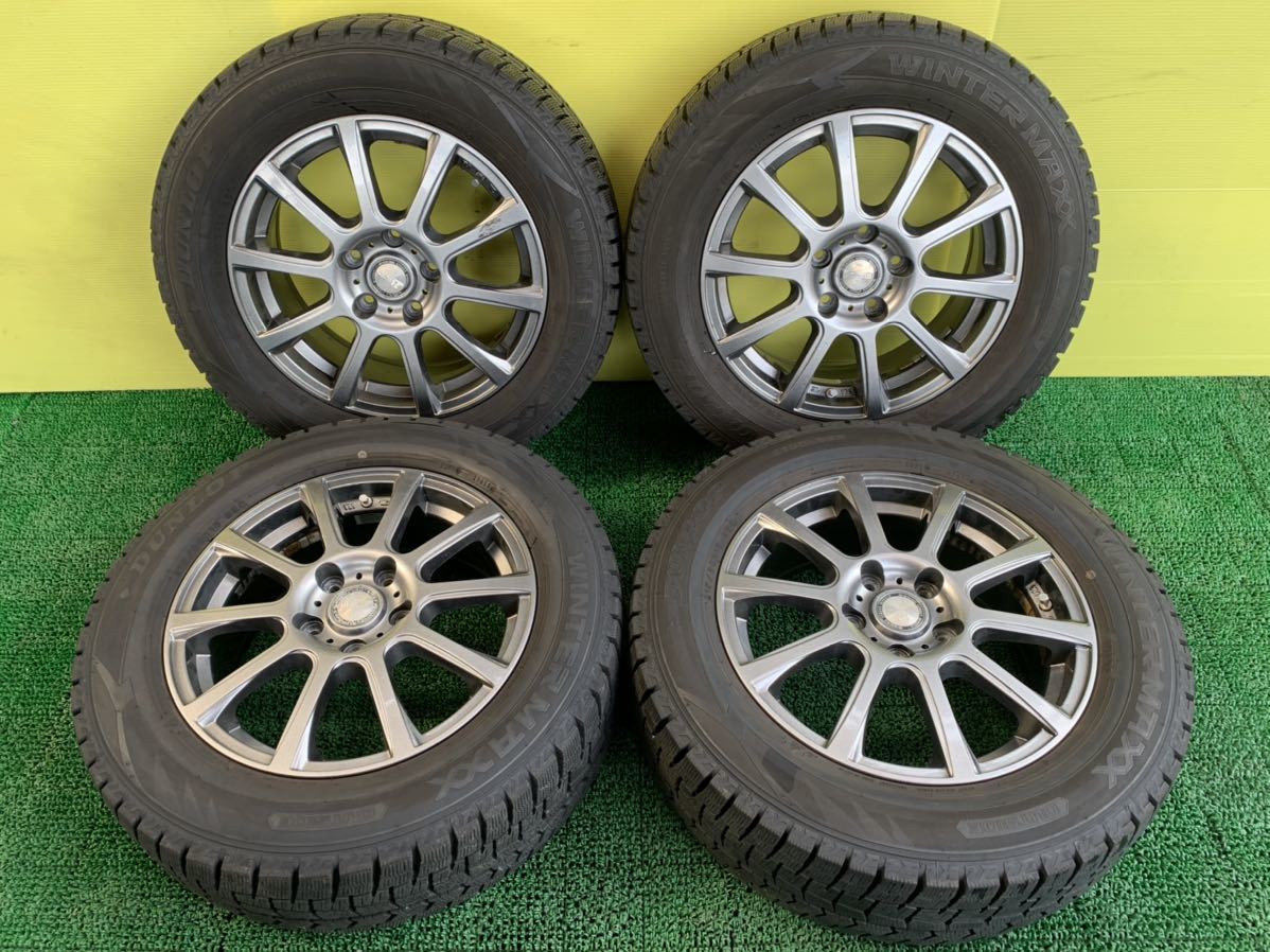 215/60R16 2019年スタッドレス DUNLOP WINTER MAXX タイヤアルミセット　5穴 PCD114.3 ET+53 16×6.5J ハブ73mm_画像1