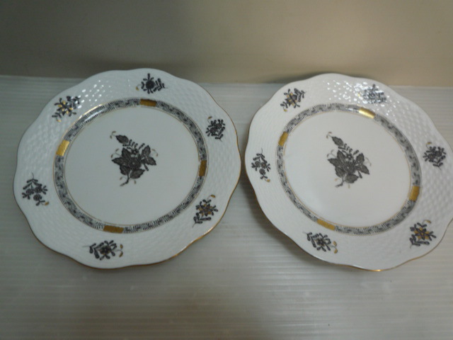 2枚セット ヘレンド アポニーブラック 黒 19cmプレート APPONYI Morning Plates 中皿 ペア プレート 陶磁器 食器 HEREND 皿 小皿