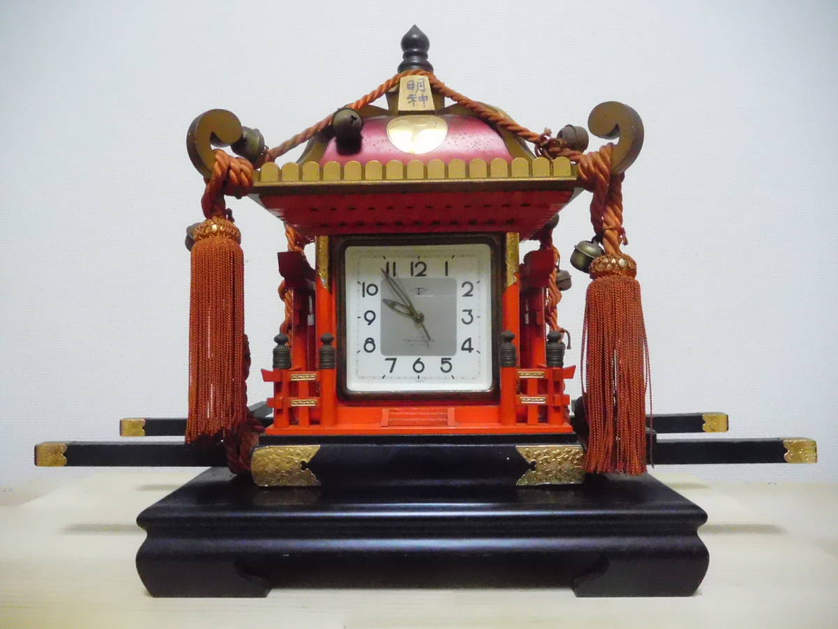 Z76-471W　置物　神輿型時計（時計は修理必要）　中古　神輿：高さ約32.7ｃｍ　(T4-3)