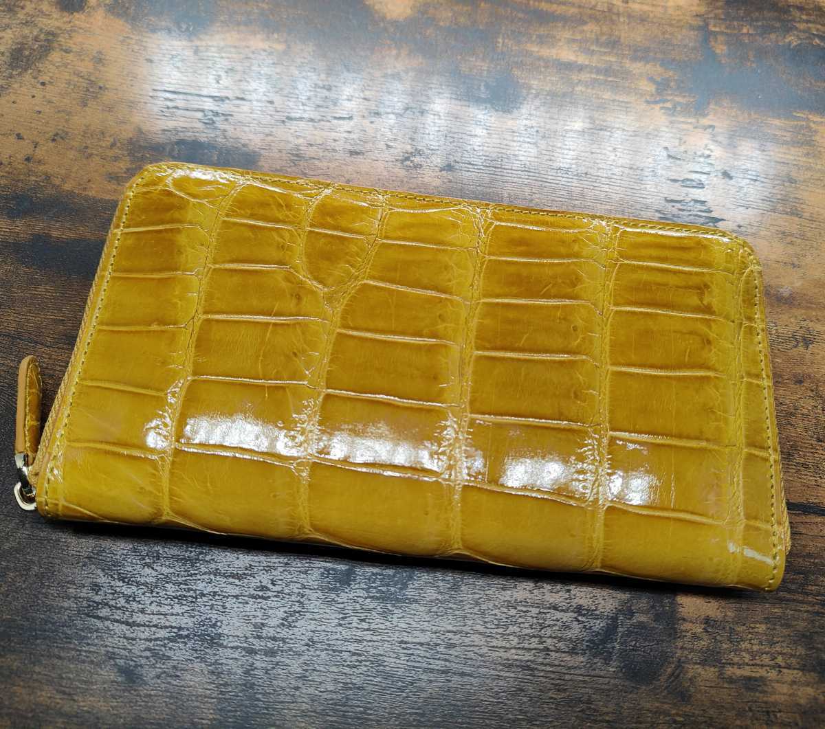 証明付き シャイニングクロコダイル イエロー 長財布 ゴールド