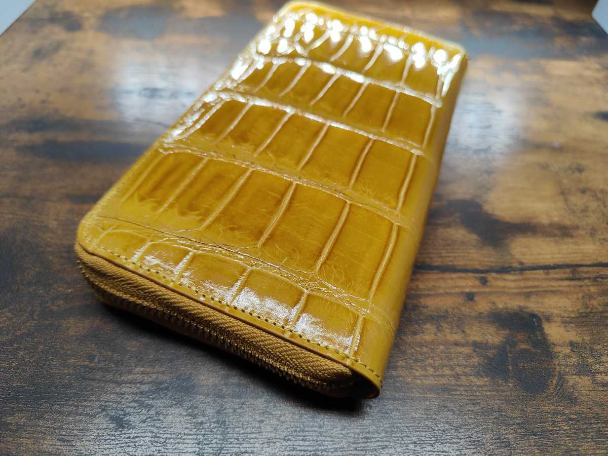 証明付き シャイニングクロコダイル イエロー 長財布 ゴールド