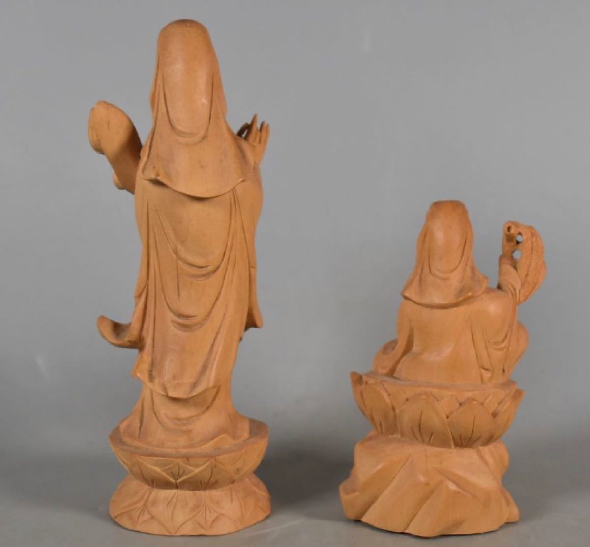 週末特別価格　H030  木彫刻 観音菩薩像 仏像　仏教美術　2個セット  中国 実木　
