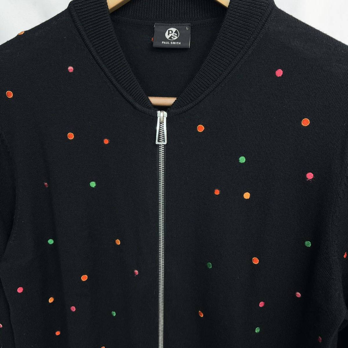 PS Paul Smith ポールスミス DOT EMBROIDERED ドット刺繍　ジップ カーディガン メンズ　ダブルジップ　L ニット