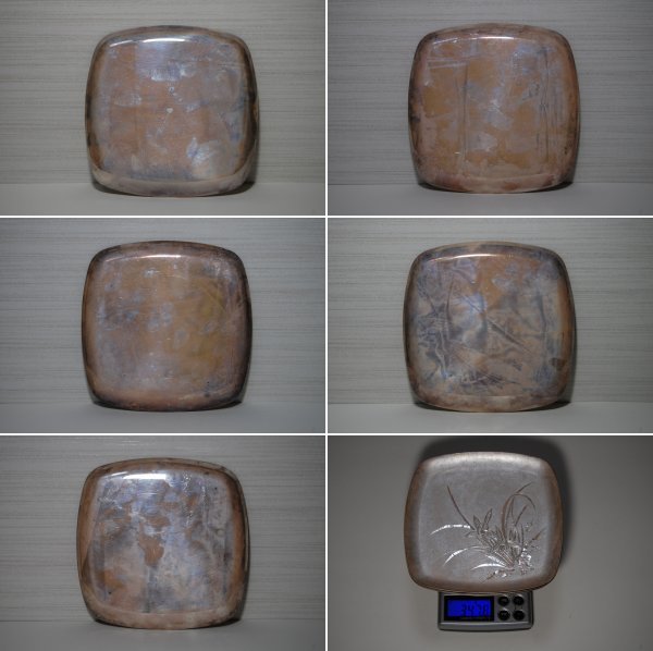 純銀 銘々皿 片切彫 彫金 在銘 青広 作 五君子 四君子 茶道具 純銀 銘々皿 片切彫 彫金 在銘 青広 作 五君子 四君子 茶道具