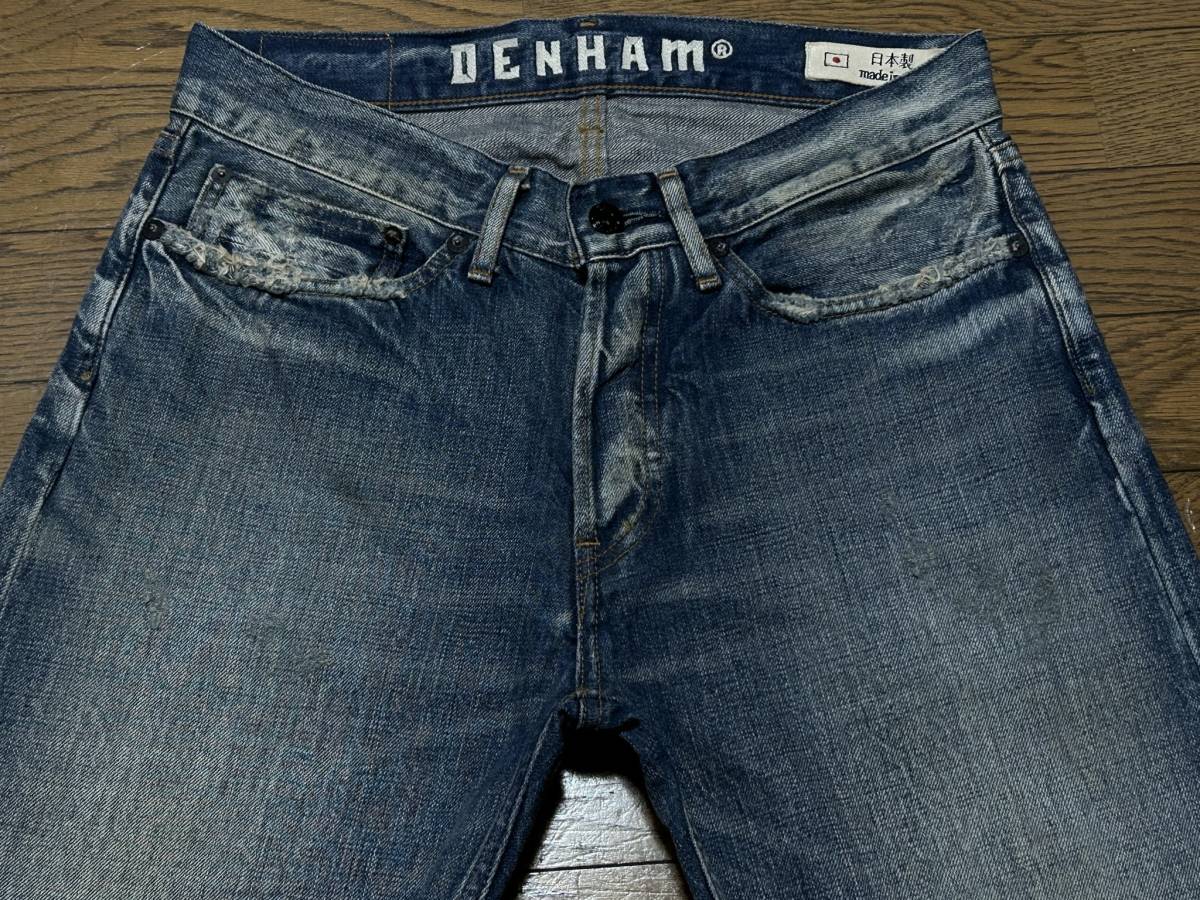 ※DENHAM デンハム GRADE SLIM SLIM FITダメージ＆リペア加工 セルビッチ ボタンフライデニムパンツ 日本製 インディゴ 28 BJBB.AJ_画像4