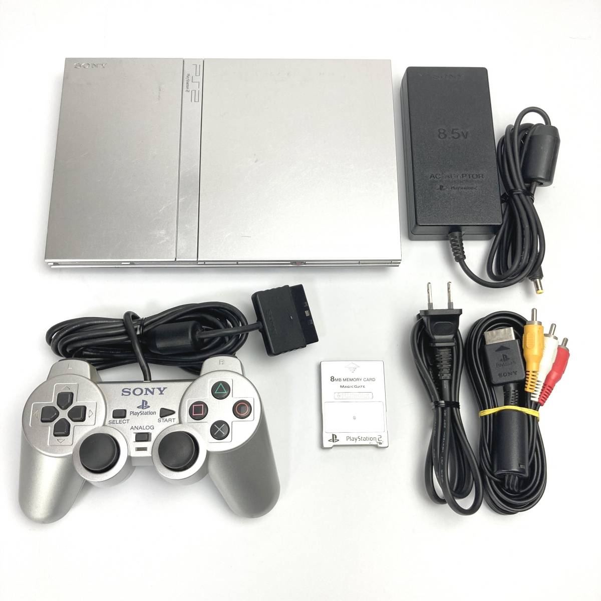 ★薄型★ PS1PS2読み込みOK SCPH 75000 PS2 本体セット プレステ2 PlayStation2 サテンシルバ―  SCPH-75000 SS シルバー